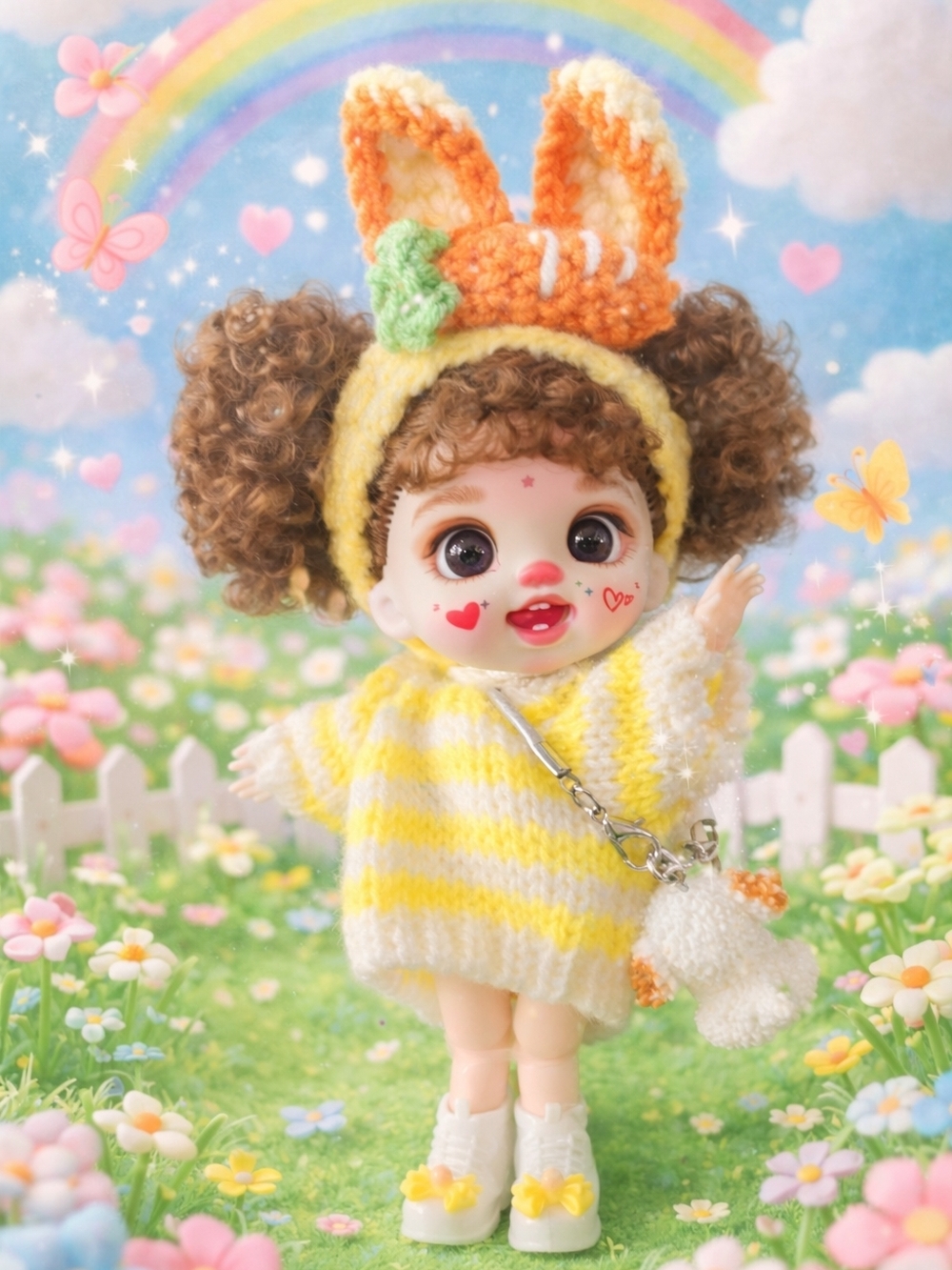 Luolifen Cute Yellow Bunny Knit Outfit for Kids Toys Doll